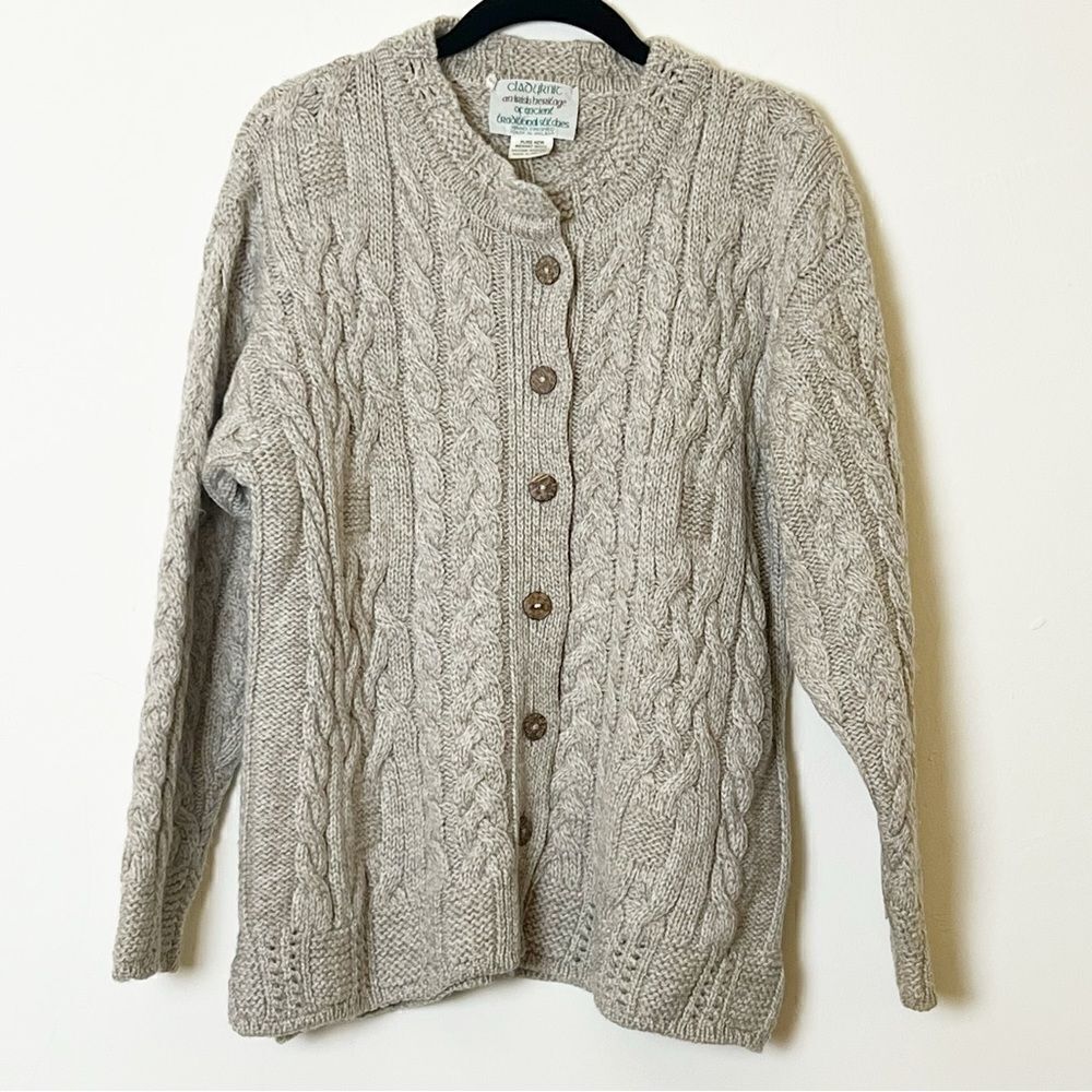 Vintage Cladyknit Button- Down Cable Knit Grandpa Cardigan 100% Merino Wool, Sm